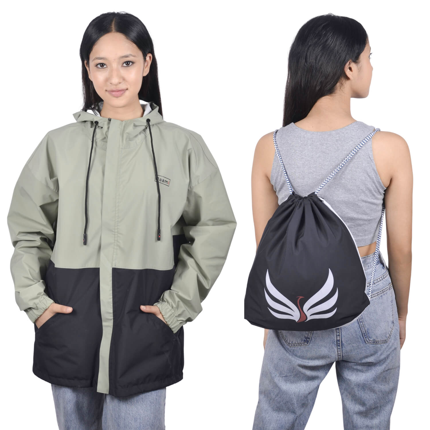Daamicha Convertible Ladies Waterproof Jacket to Bag Sage Green Daamicha