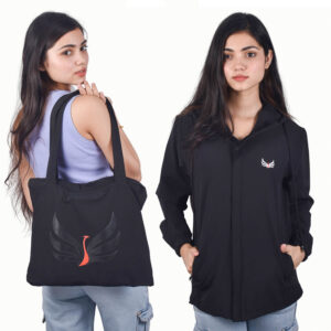 Daamicha Convertible Ladies Windcheater to Tote Bag (Deep black)