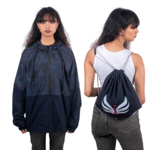 Daami Convertible Ladies Water Resistant Jacket to Bag (Blue Shape Print)