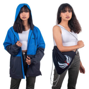 Daami Convertible Ladies Water Resistant Jacket to Bag (Blue dot)